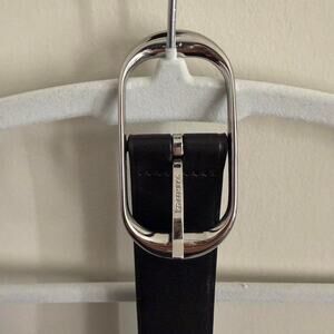 women’s black + silver ARITZIA “Halo” solid brass–leather wide belt [L]